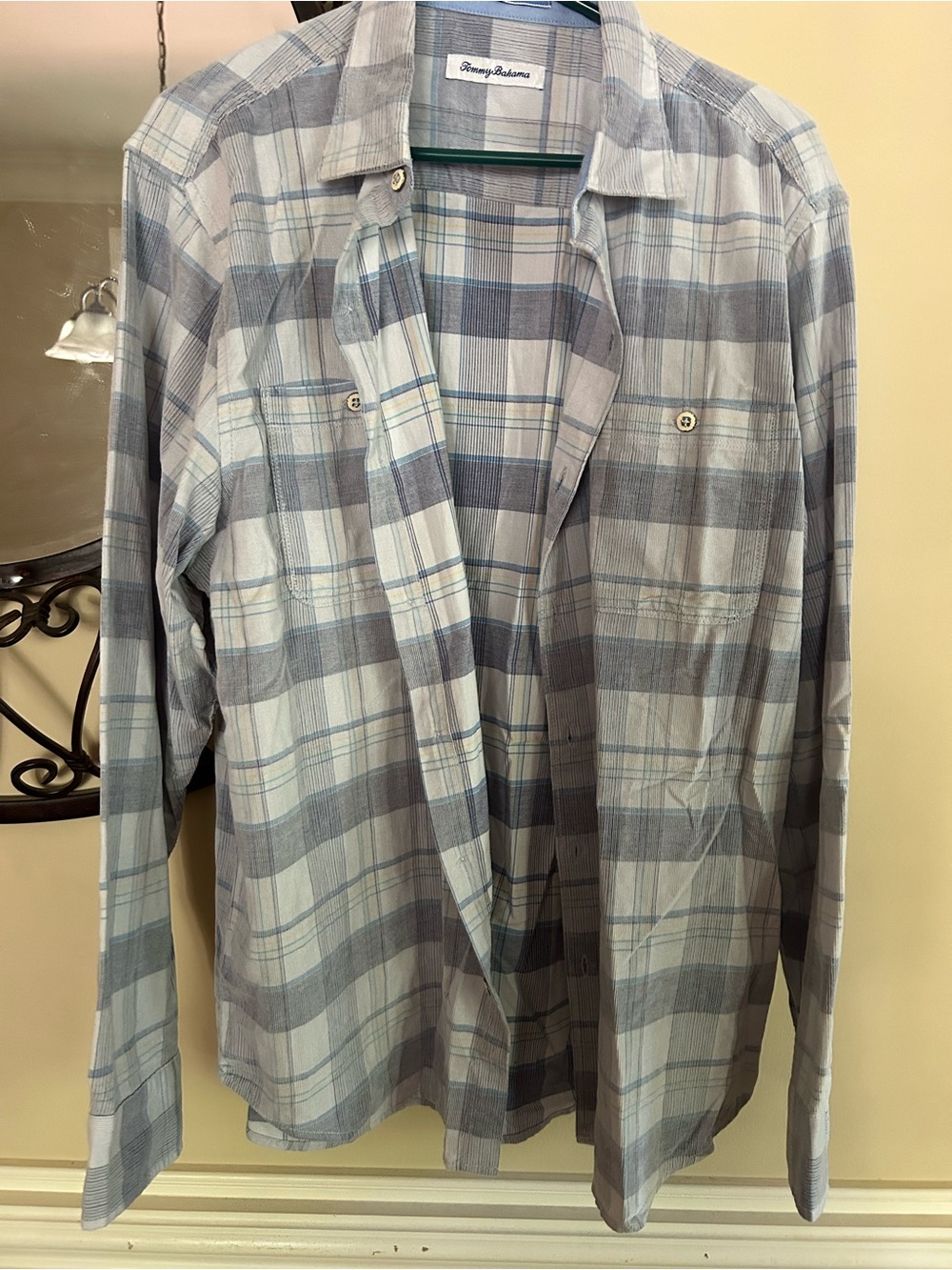 Tommy Bahama Blue and Gray Plaid Button-Down Shirt